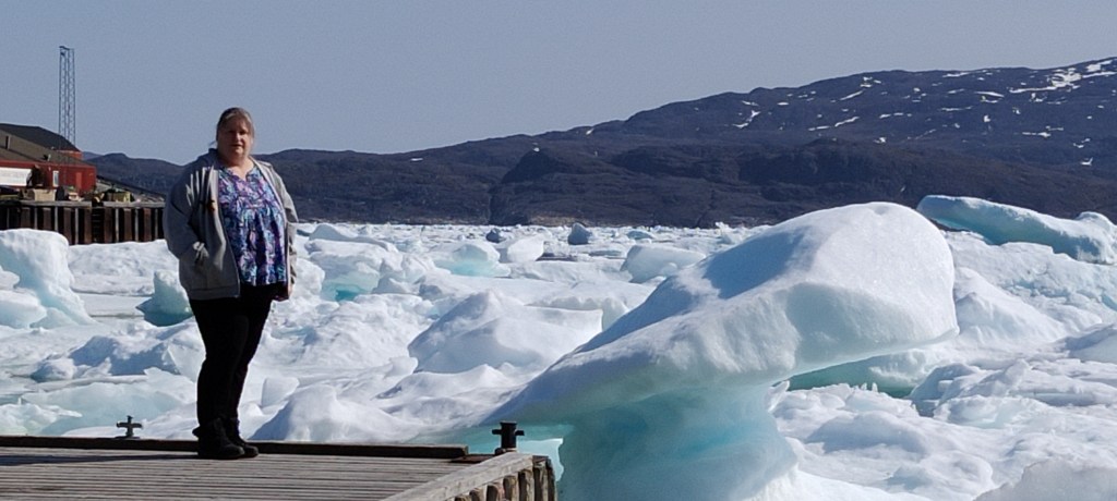 Standing in front of our harbor packed with ice.