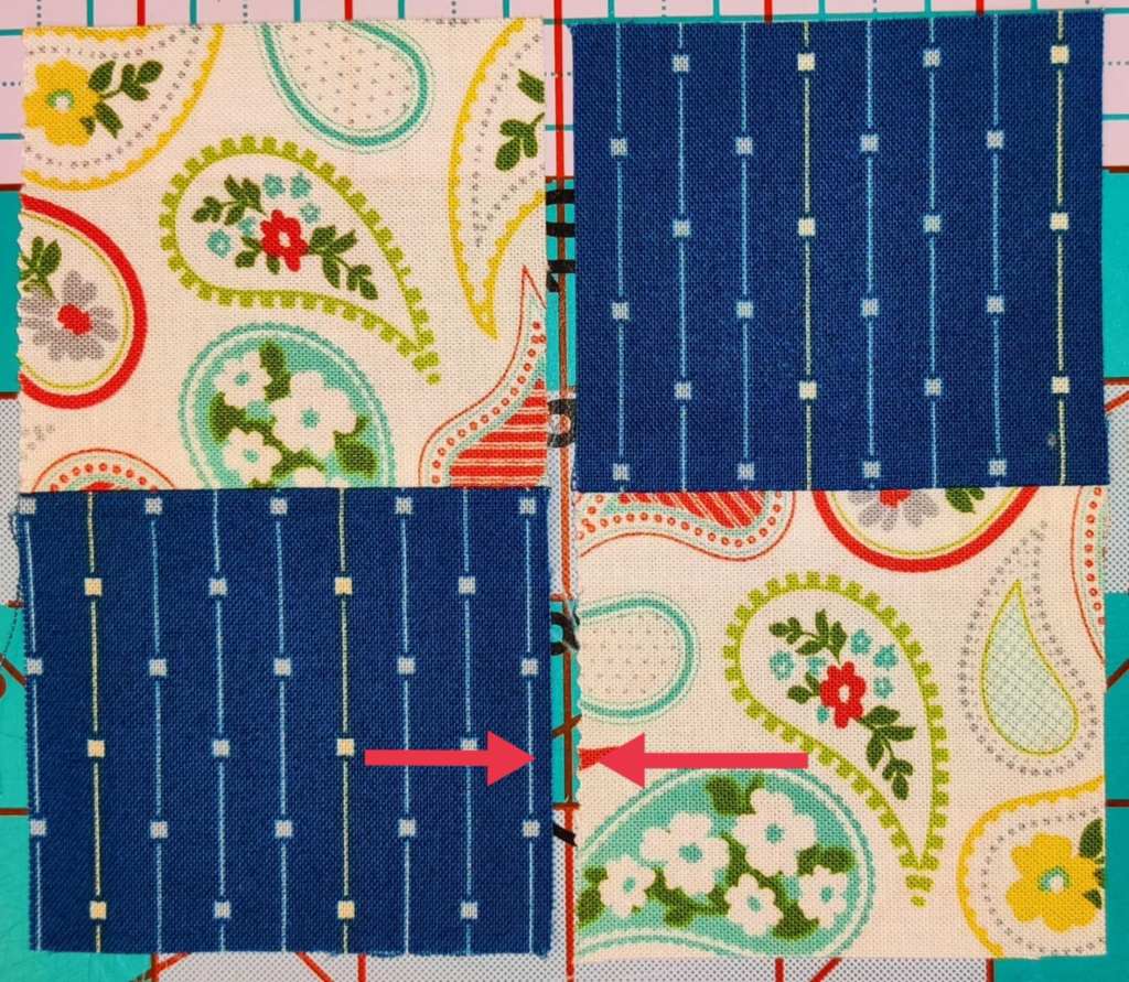 Sew the two half patch units together to create one four patch.