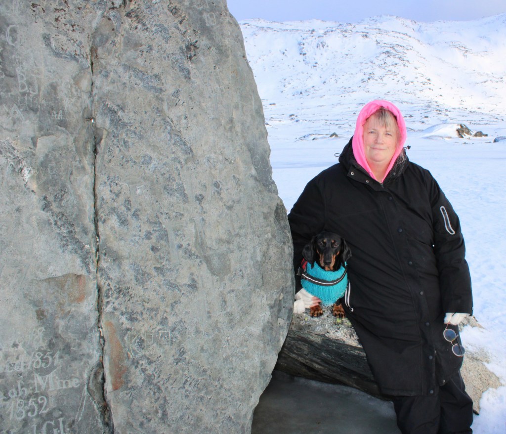 Nora and I at the rock of history on Tasersuaq (Big Lake)